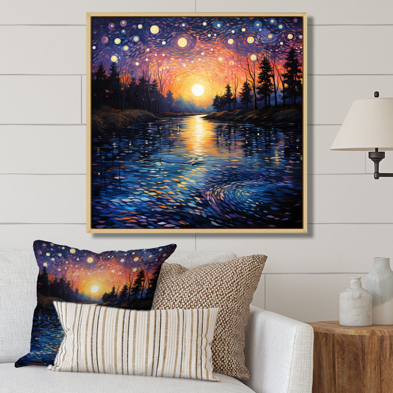 «Vangogh Twilight Reflections Pointillism - Vangogh Wall Art» par Vincent Van Gogh, peinture, H 30 po x l 30 po, Érable