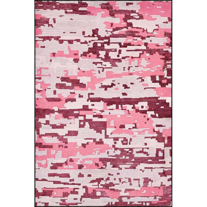 Tapis rose tissé lavable à la machine, Sous-tapis carré 3 pi 3 po inclus