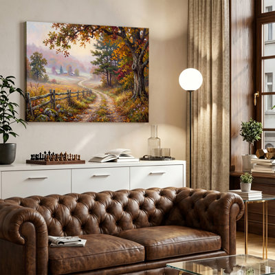 Art d'automne sur toile avec chemin brumeux