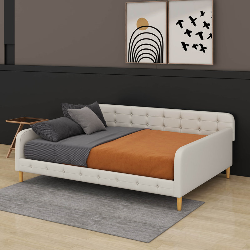 Grand lit de jour rembourré avec 4 pieds de soutien, Beige