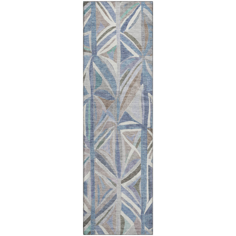 Premium Machine Washable Mayfield AMF2253 Geometric Rug, Denim, 2'3" x 7'6" Runner