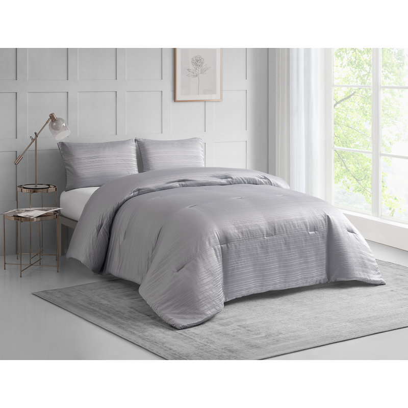 Ensemble d'édredon réversible 3 pièces Chloe, Édredon pour grand lit + 2 taies décoratives sta, Argenté