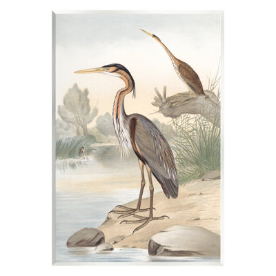 «Wild Heron Birds Perch Scenic Grassy Creek» par Piddix - peinture sans cadre sur panneau de fibres à densité moyenne