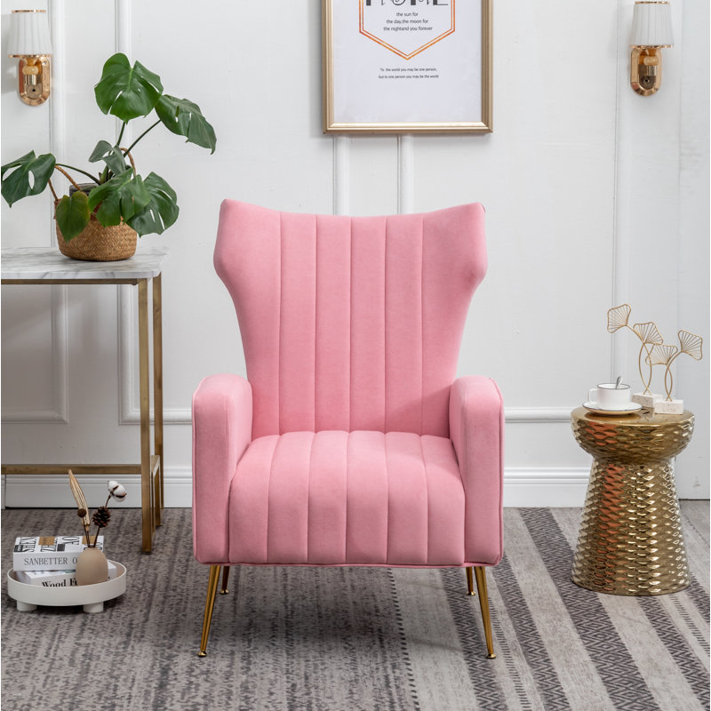 Milana 27" Wide Velvet Wingback Chair, Pink Velvet