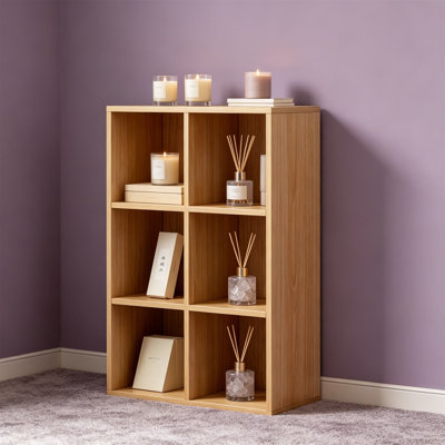 6-Cube Storage Shelf Bookcase - Wooden 3-Tier Open Bookshelf for Home Office Display Cabinet Oak