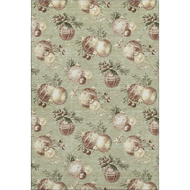 Premium Machine Washable Mayfield AMF1828 Christmas Balls Rug, Rectangle 2'6" x 3'10"