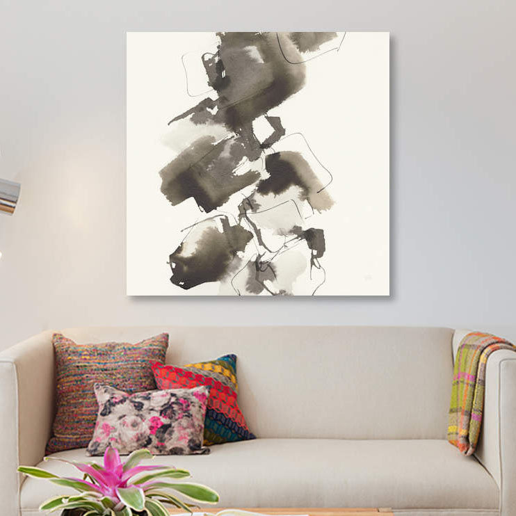 «Stacked in Greige II», reproduction sur toile, H 12 po x l 12 po x P 1,5 po, Pas de tapis, Toile tendue