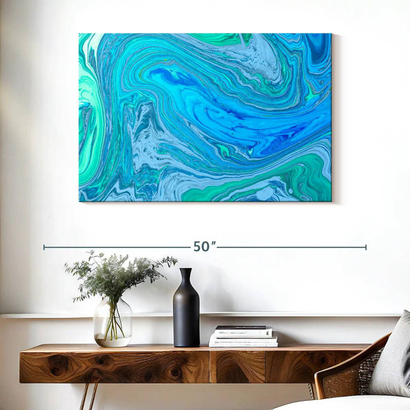 Avery Abstract Turquoise Waves, 26" H x 39" W