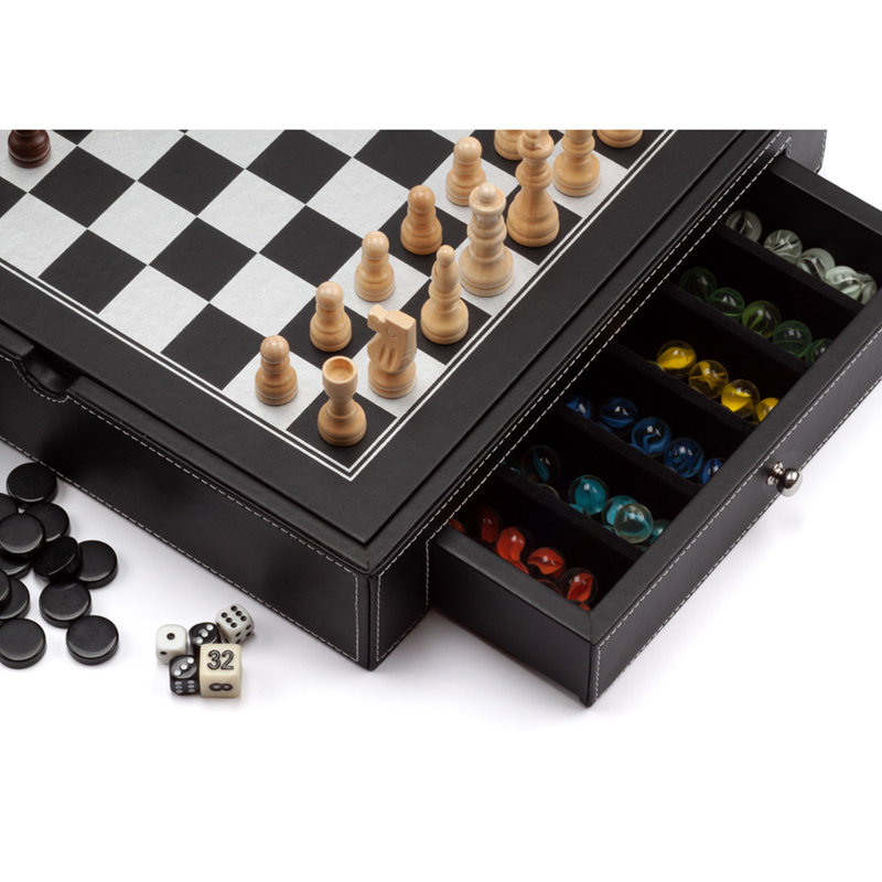 Ensemble de jeu d'échecs, de dames et de backgammon en cuir 5 en 1