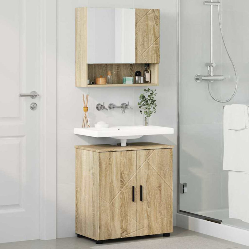 Vanity & Mirror Set, Light Wood