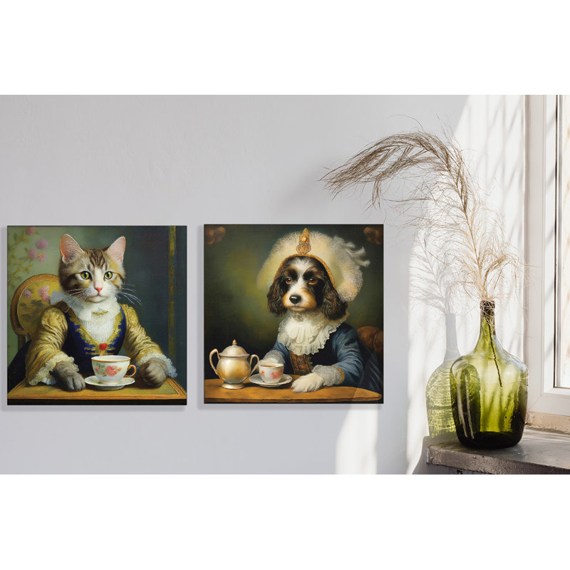 Victorian Dog at Tea 16x16