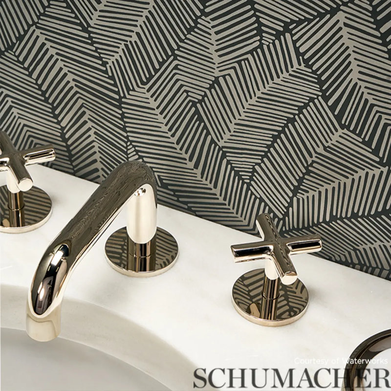 Abstract Leaf Wallpaper, Metallic Slate