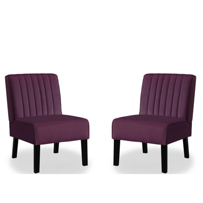 2Pcs Accent Chairs With Velvet Upholstery, Mid Century Modern Style, Solid Wood Legs, Purple For Bedroom & Living Room Chairs, Elegant Velvet, Legged, Bedroom,