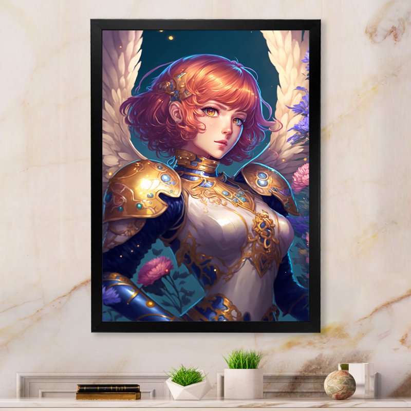 «Chaylin Blonde» Seiya avec ailes et armure II sur toile, H 20 po x l 12 po x P 1 po, Cadre photo noir
