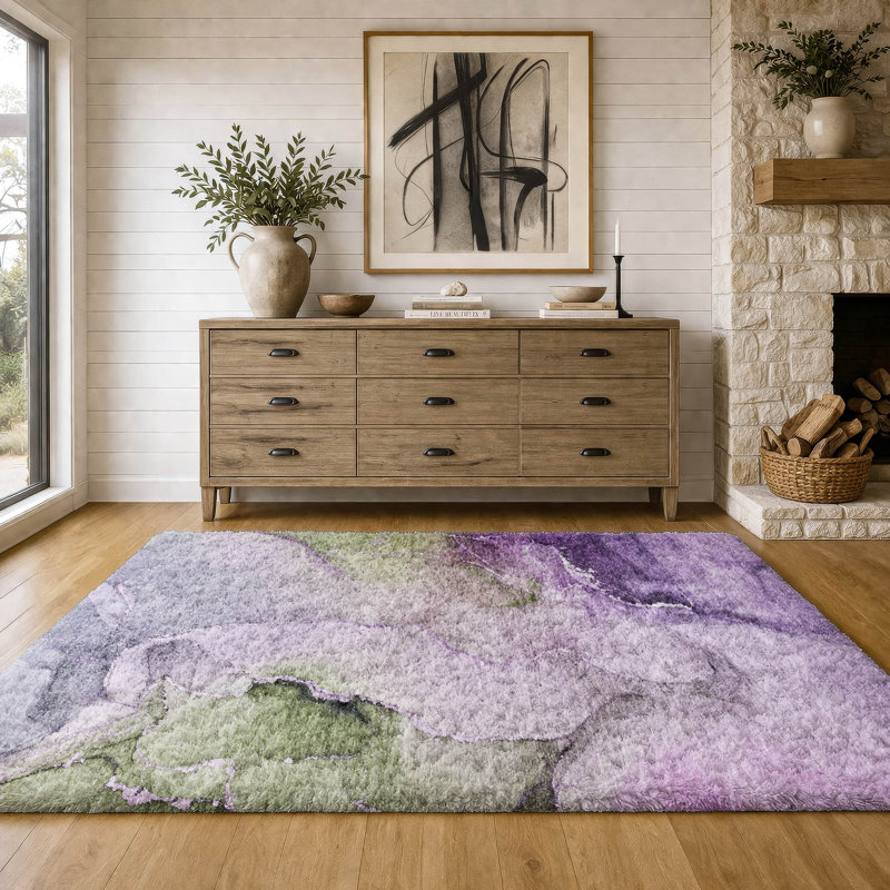 Tapis de qualité supérieure lavable à la machine à poils longs ADS521, Mauve, 8 pi x 10 pi