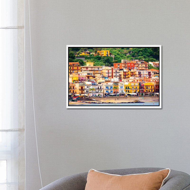 Italy, Sicily, Taormina. Beach Giardini Naxos 1 Piece Wall Art on Canvas, 66.04 cm H x 45.72 cm W, White Framed