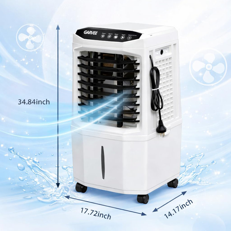 Ventilateur de refroidissement portatif, 3 vitesses, réservoir de 1 600 ml, télécommande, minuterie 2/4 / 8H, débit d'air réglable, pour bureau de chambre à coucher