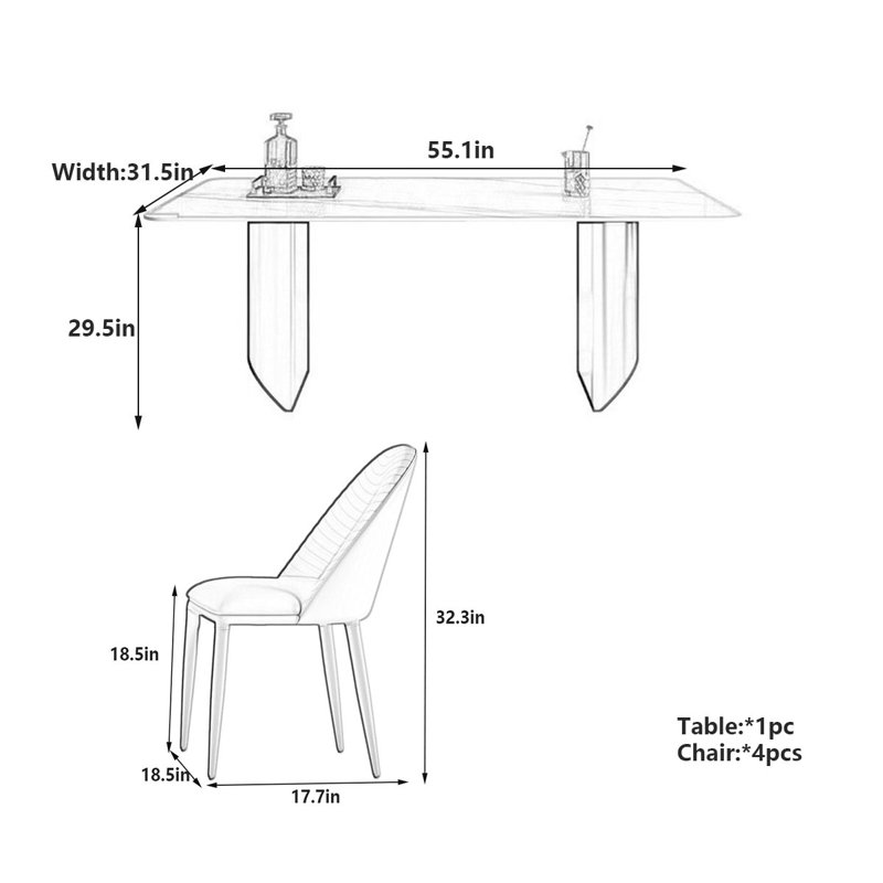 Table de salle à manger rectangulaire Luxury, Orange, Doré, H 29,5 po x L 55,1 po x l 31,5 po