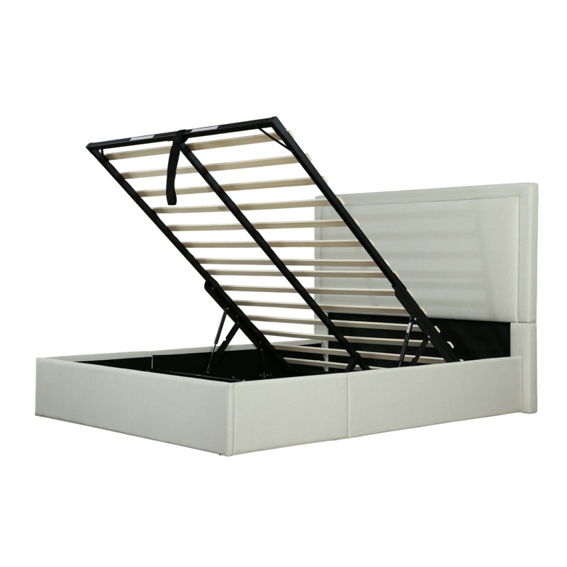 Lit de rangement rembourré hydraulique Yamada, Double, Beige