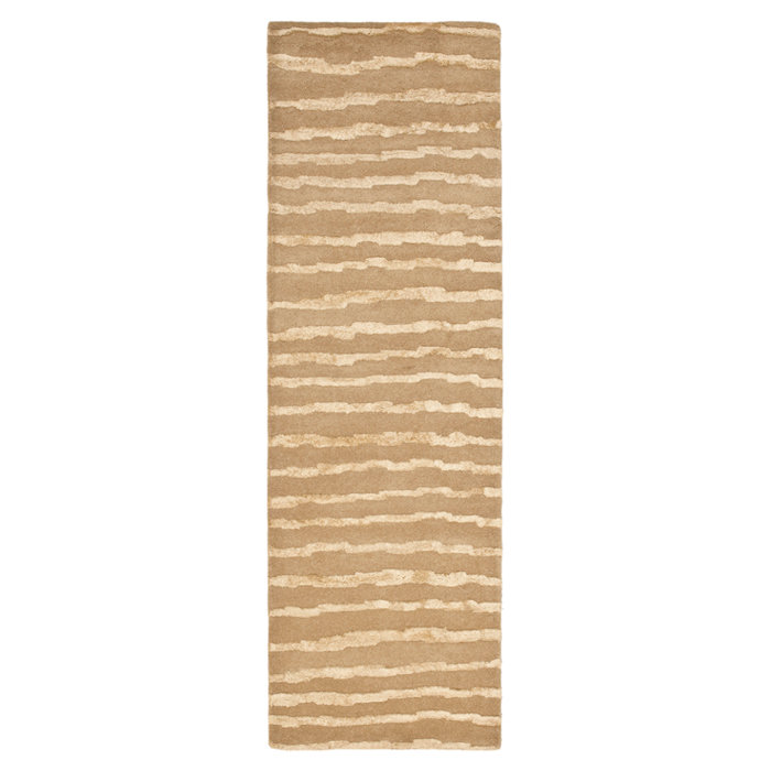 Nukri Hand Tufted Wool/Cotton/Viscose Striped Rug in Beige