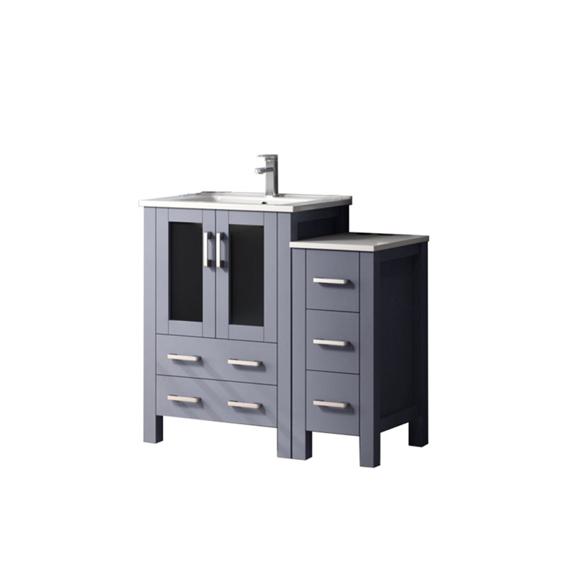 36 po L x P 18,25 gris foncé avec meuble-lavabo, comptoir et robinet en céramique blanche