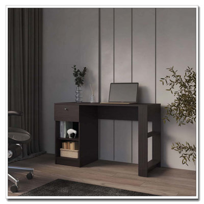 Wengue Computer Desk with 1-Drawer and Open Storage