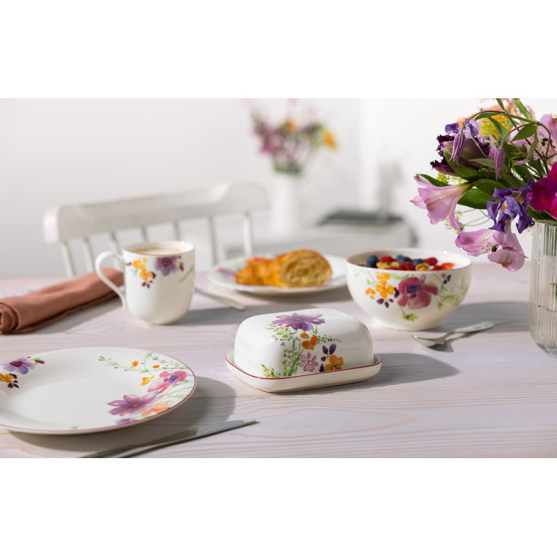 Villeroy & Boch - Mariefleur Basic Butter Dish with Lid, Colorful, Dishwasher-Safe, Microwave Safe, Butter Storage, Dish for Butter, Floral Design,Premium Porcelain, Made in Germany