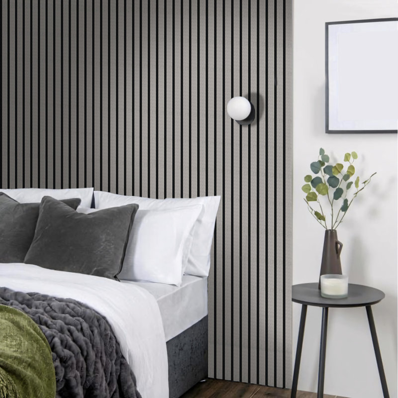 Wooden Slat Wall Panel Light Grey, 120 x 60cm