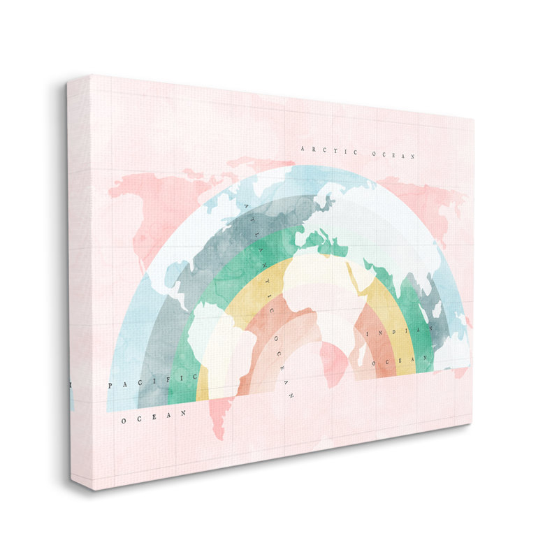 Carte du monde avec art moderne arc-en-ciel, H 24 po x l 30 po x P 1,5 po, Toile tendue