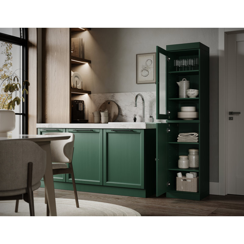 Armoire de rangement de garde-manger 100% en bois massif 16,5 po Jaylena avec portes en verre transparent et tablettes réglables