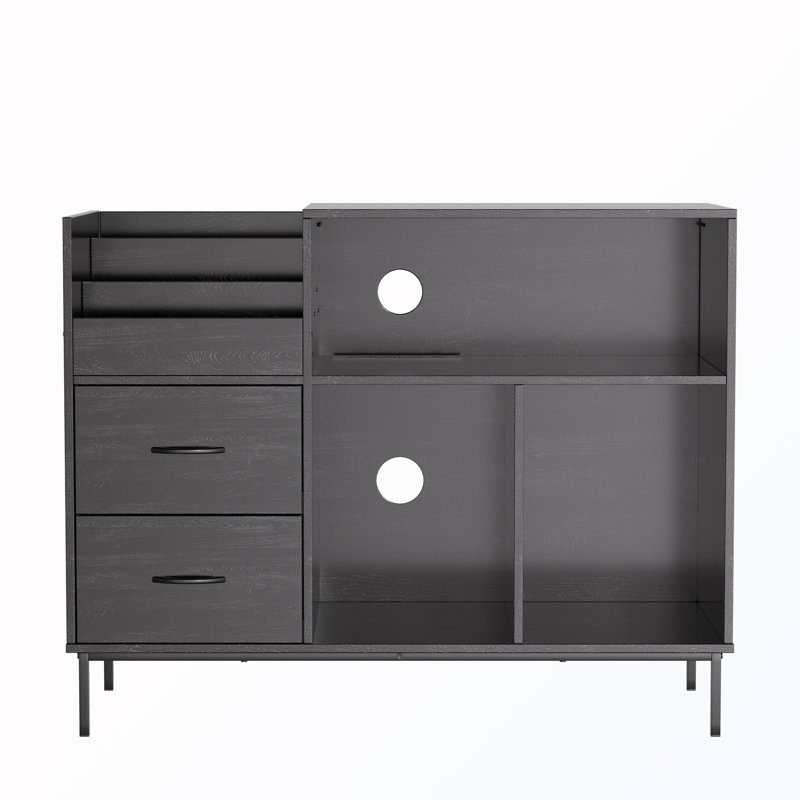 Flip-Top Storage Cabinet With 2-Outlet Power Strip And Drawers, Black