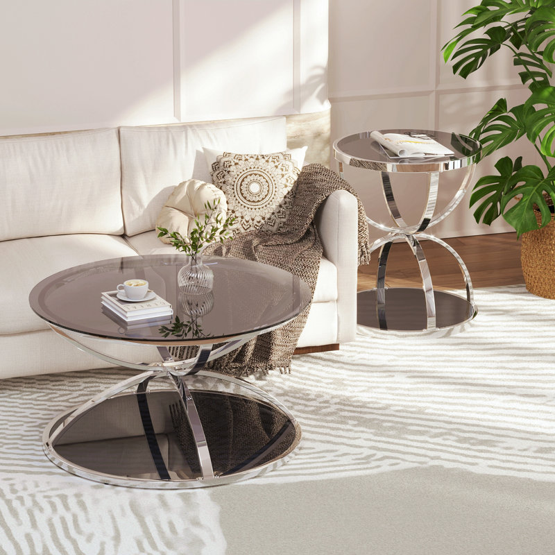 Ensemble de tables basses en verre Modern Modern, Noir / argenté