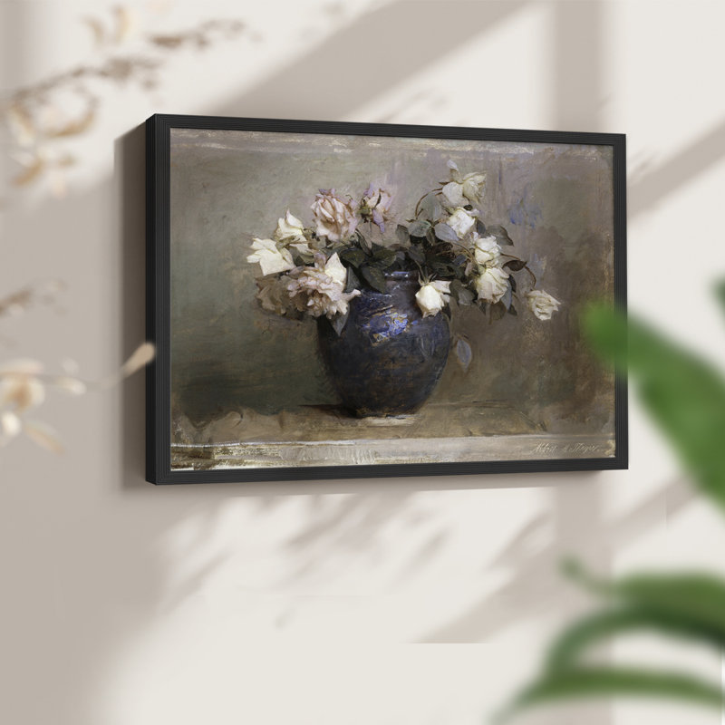 Motif floral rétro-XXIe siècle - reproduction encadrée, H 11 po x l 14 po, Noir, noir, noir, noir