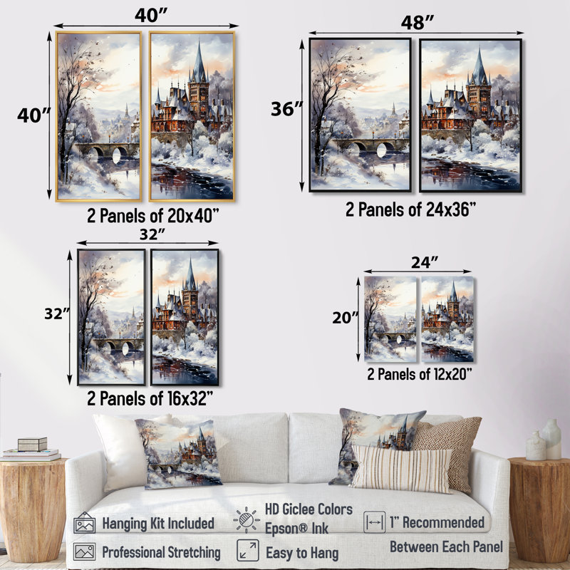 Merveilleux village d'hiver à Noël III - décoration murale traditionnelle blanche, 32" H x 32" W, Wrapped Canvas