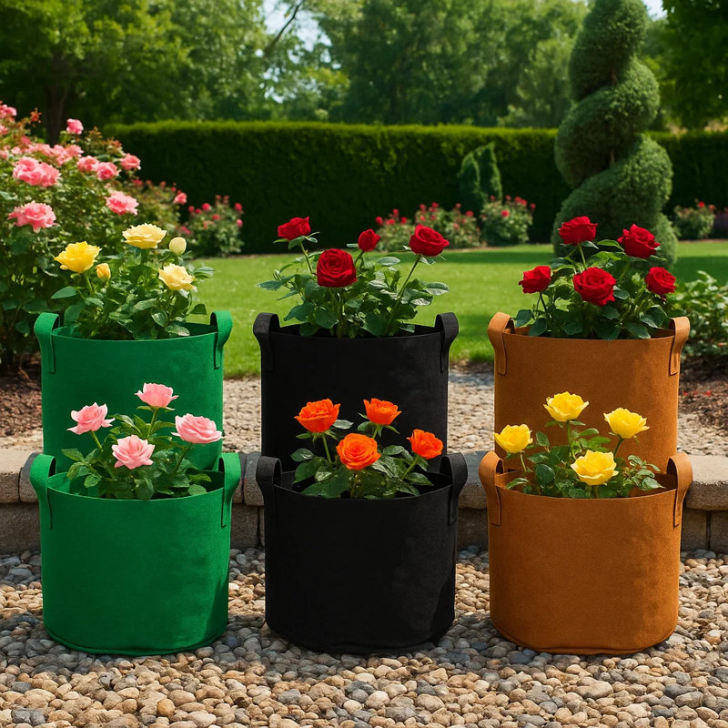 9.8″ 5-Gallon Fabric Grow Bags, Set of 6 – Heavy-Duty Mixed-Color Planter Pots (2 of Black, Green, Orange Ginger), 6