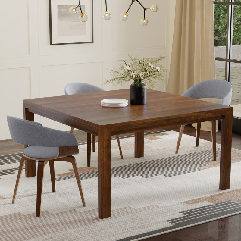 Wilson 54"W Wood Square Dining Table, Transitional Style, Seats 8, Walnut Veneer