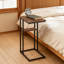 Ensemble de 2 tables de bout en C, table d'appoint double couche avec plateau en bois rustique et structure en métal pour le salon, la chambre à coucher et les petits espaces