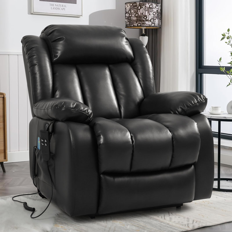Dual Motor Large Power Lift Recliner with Massage and Heat,USB, Black Leather Match