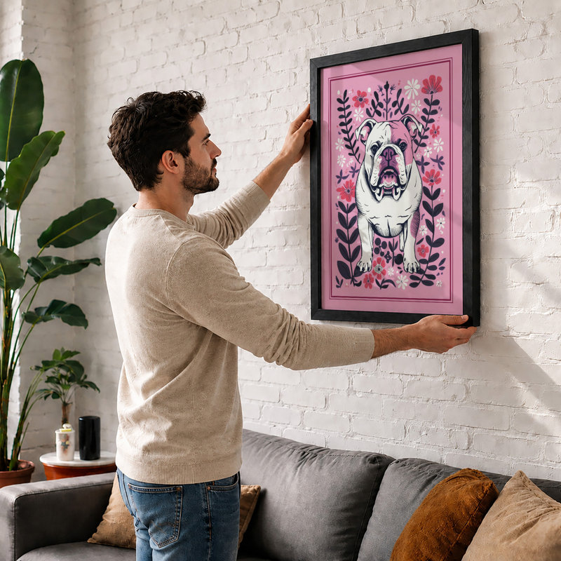 Bulldog in Bloom Eclectic - Framed Print, Unframed, A3 - 42.0 x 29.7 cm