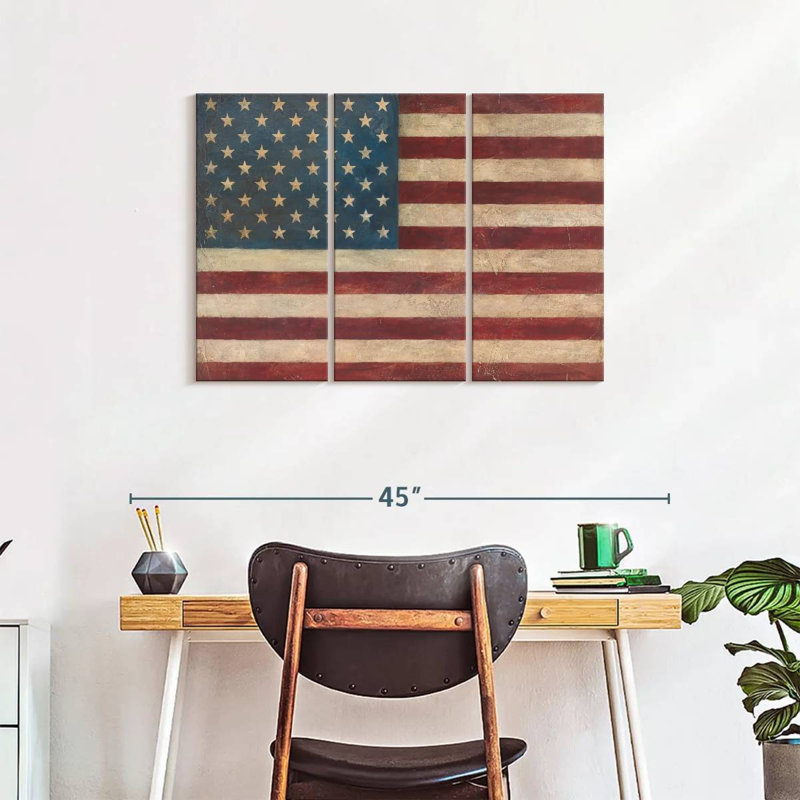 " US Flag " 3 - Pieces, 24" H x 38" W x 1.25" D