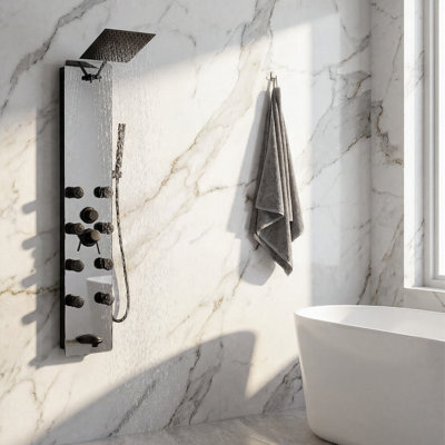 Double système de panneau de douche multifonction 8-en-1 à 8 jets avec pomme de douche à pluie réglable et douchette