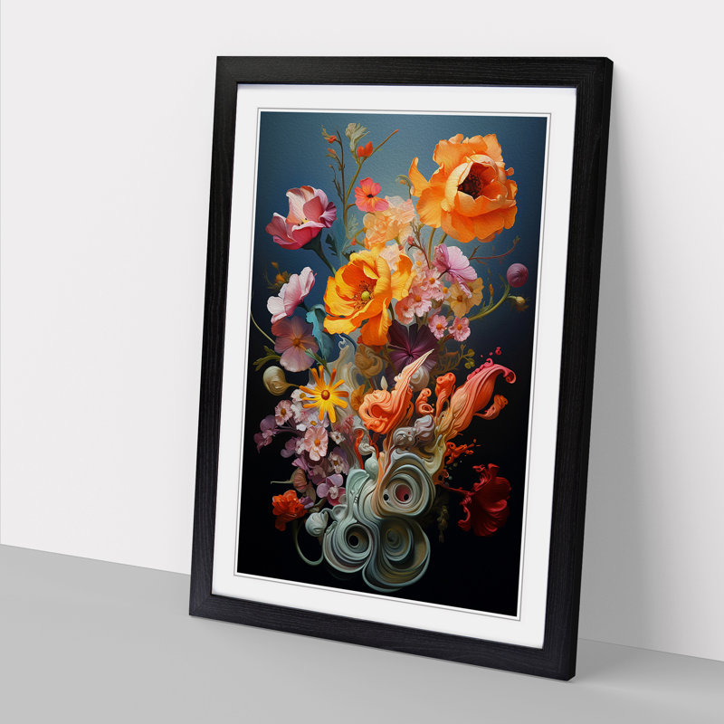 Floral Orphism - Framed Print, 34cm H x 25cm W, Black Framed