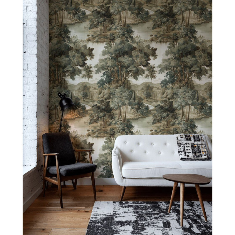 Lark Manor Toile Landscape Wallpaper Vintage Peel And Stick Scenic Wall ...
