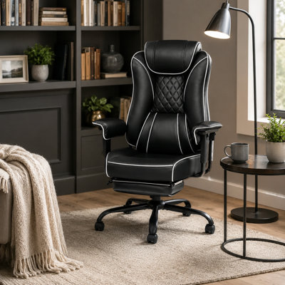135° Reclining High-Back Faux Leather Accent Chair with Retractable Footrest, 360° Swivel, Adjustable Height & 400 lb. Capacity