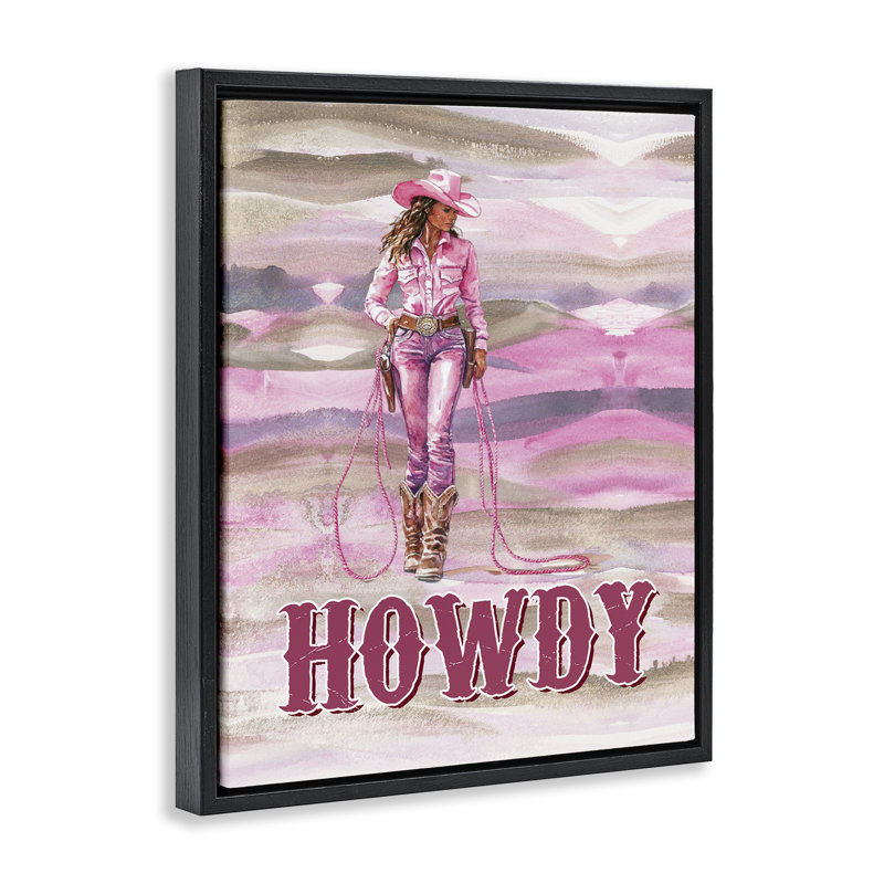  Pastel Howdy Cowgirl Canvas Wall Art by Lettered and Lined, H 21 po x l 17 po, Cadre flottant noir de jais