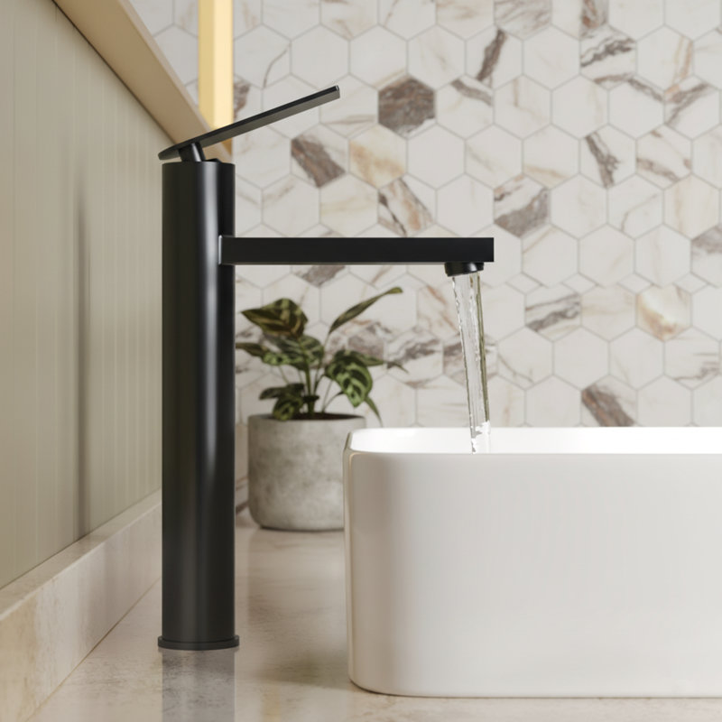 Single Hole Vessel Bathroom Faucet, Single Handle Vessel Bathroom Sink Faucet with Drain Assembly, Matte Black