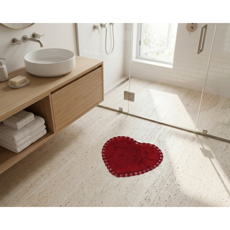 Cotton Blend Non-Slip Bath Rug, Wine Red