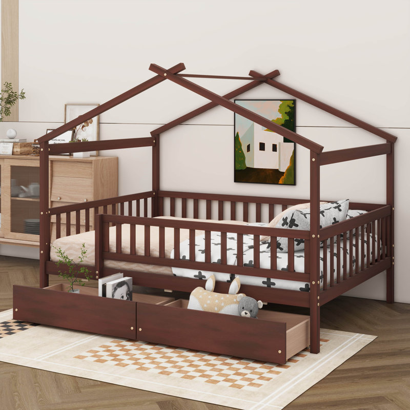 Lit maison en bois, Noyer, Lit simple
