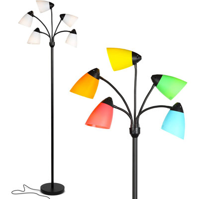 Medusa 74 in. Modern 5-Light Height Adjustable Gooseneck LED Floor Lamp with 5 Cone Shades