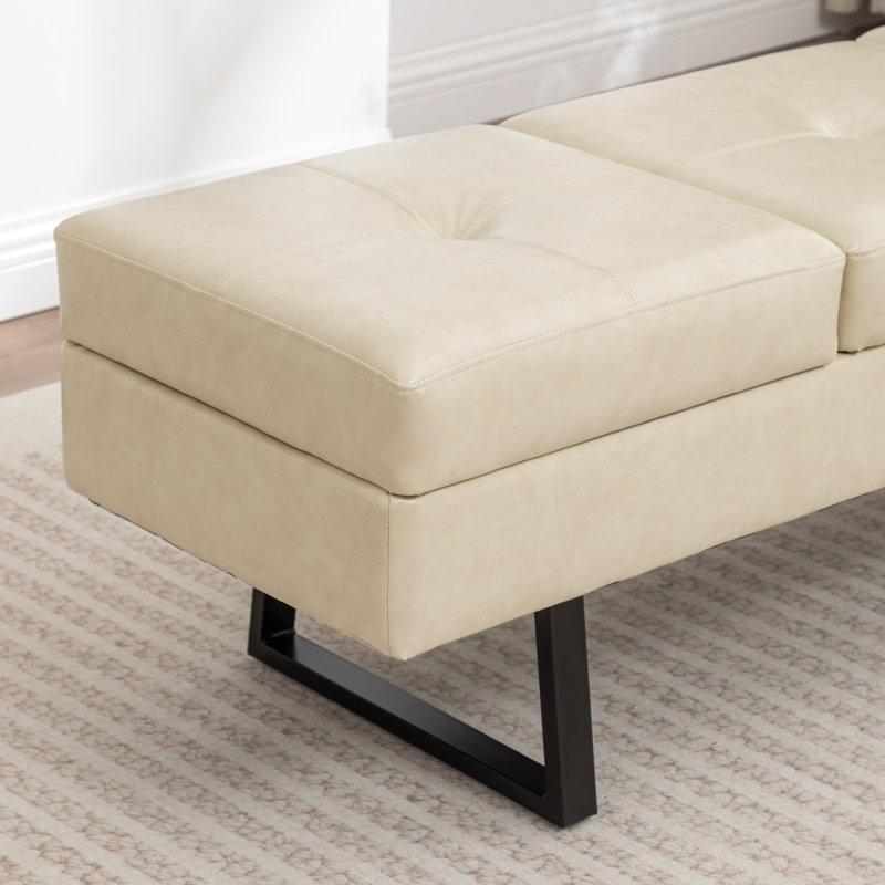 Banc de rangement rembourré en similicuir Charice, Beige